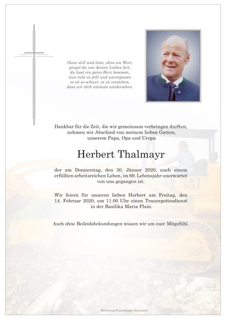 Thalmayr Herbert (Nachtrag) Bestattung Hemetsberger Särge Urnen
